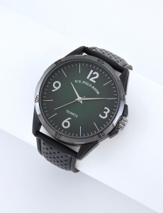 MENS BLACK STRAP GREEN FACE WATCH
