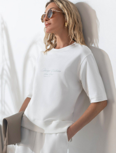 Футболка свободная с принтом из футера двухнитки с эластаном