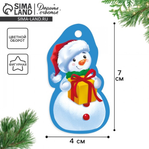 Шильдик новогодний декоративный на подарок «Снеговик», 4?7 см