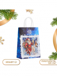 Пакет бумажный подарочный новогодний крафт «Дед мороз» 18?8?25 см