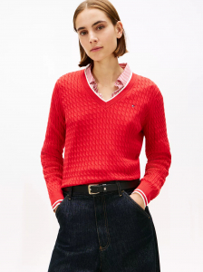 Lightweight Cable Knit V-Neck Sweater
