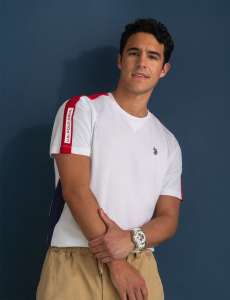 SHOULDER TRICOT TAPE JERSEY COLOR BLOCK T-SHIRT