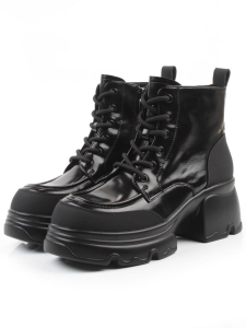 01-F591-1 BLACK Ботинки демисезонные женские (натуральная кожа, искусственная кожа)