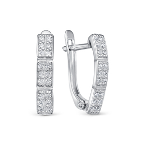 Серьги с фианитом родированные серебро 925*