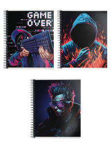 Тетрадь 96 листов в клетку, на гребне «Киберпанк», МИКС