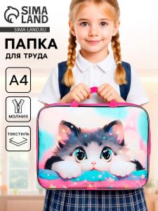 Папка для труда, А4, текстильная, 35?27?7 см «Котик корея»