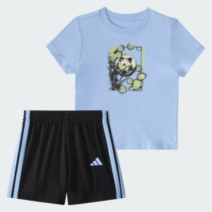 kids'  two-piece short sleeve graphic cotton tee and 3-stripes shorts set