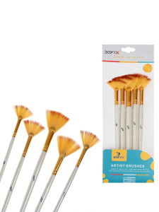 Набор кистей веерных, синтетика, плоские, в блистере, 5 штук