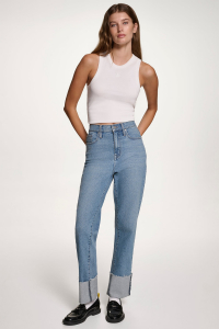 HIGH-RISE RAW-EDGE CUFFED STRAIGHT-LEG JEANS