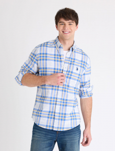 LONG SLEEVE PLAID SLUB POPLIN SHIRT