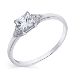 Кольцо с фианитом родированное серебро 925*