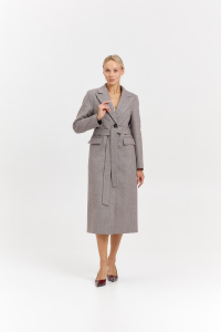 Пальто женское демисезонное 27210 (коричневый/ёлочка)