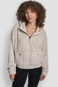 HOODED SHERPA JACKET WITH DIAMOND QUILTED COMBO