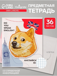 Предметная тетрадь по английскому языку Calligrata «Животные мемы», 36 листов, в клетку, со справочным материалом, обложка из мелованной бумаги