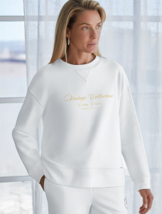 Свободный свитшот с принтом и разрезами из эластичного футера двухнитки без начеса