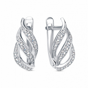 Серьги с фианитом родированные серебро 925*