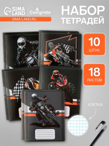 Тетради 10 штук, 18 листов в клетку Calligrata Racing, обложка мелованная бумага, ВД-лак, блок офсет, 5 видов по 2 штуки