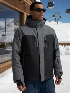 Горнолыжная куртка мужская зимняя темно-серого цвета 7612TC