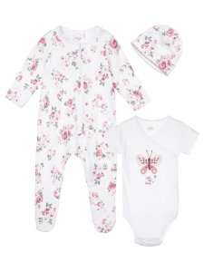 Комплект для девочки: боди, комбинезон, шапочка