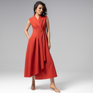 Платье с драпировкой и карманами, Секреты утонченности (терракотовое)