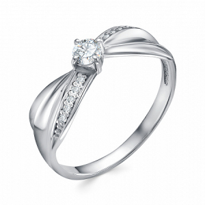 Кольцо с фианитом родированное серебро 925*