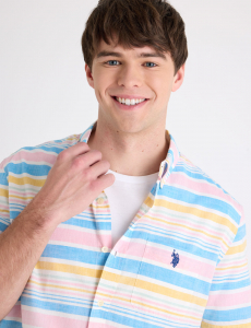 SHORT SLEEVE BRIGHT STRIPE POPLIN SHIRT