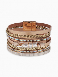 Браслет кожа «На магните» Гоби, бело-бежевый в золоте, 19.5 см