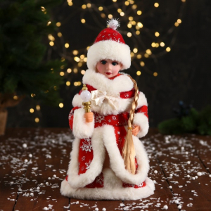 Снегурочка под ёлку «Зимнее волшебство. Пушистой шубке с бантом и фонариком» двигается, 30 см, красный