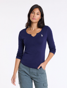 NOTCH NECK LONG SLEEVE T-SHIRT