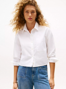 Oversized Cropped Stripe-Cuff Shirt