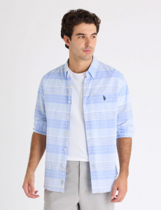 LONG SLEEVE HORIZONTAL STRIPE SLUB POPLIN SHIRT