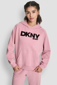 OVERSIZED FLOCKED LOGO PULLOVER HOODIE