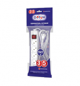 Удлин. ФОТОН 3м 5роз.без заз.с ВЫКЛ