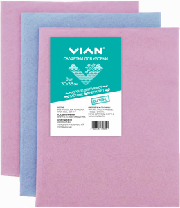 Салфетки для уборки VIAN, вискоза 50%, цвет произвольный, 30х38 см, 3 шт.