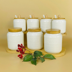 140-133 Набор из 7 банок 340/600мл. на подставке BAMBOO в под.уп.(х6)Фарфор