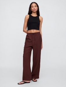 Mid Rise Linen-Blend Wide-Leg Pants
