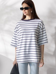 Свободная футболка в полоску из премиального хлопка с эластаном