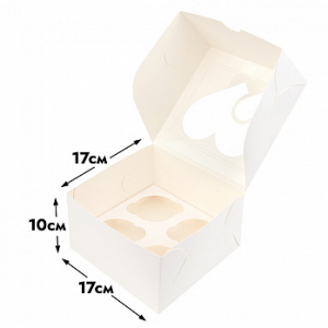 Коробка для 4 капкейков, белая с окном 