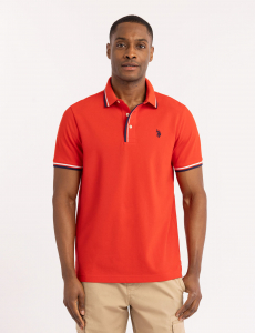 SIGNATURE STRIPE RIB TIPPED TRIM POLO SHIRT