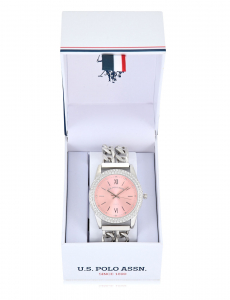 LADIES CLASSIC SILVER AND PINK BRACELET WATCH