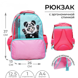 Рюкзак школьный, 37?26?13 см, эргономичная спинка, «Котик панда»