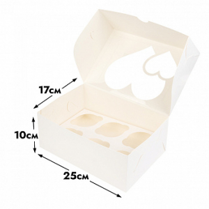 Коробка для 6 капкейков, белая с окном 