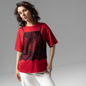 Футболка со съемным топом, Модный тандем (красный 2 в 1)