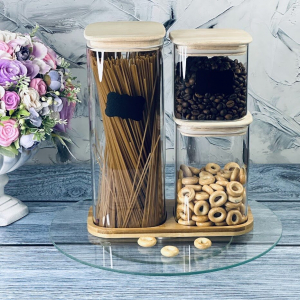 160-246 Набор из 3 банок для сыпучих продуктов на подставке в под.уп.(х6)