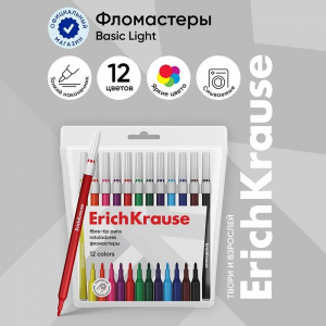 Фломастеры 12 цветов ErichKrause Basic, на водной основ, вентилируемый колпачок