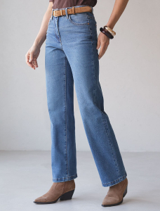 Джинсы прямые Regular fit с декоративной стиркой из эластичного денима