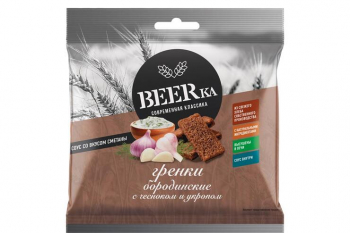 «Beerka», сухарики со вкусом чеснока с укропом и сметанным соусом «Calve», 85 г