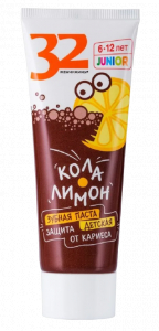 Паста зубная 32 ЖЕМЧУЖИНЫ JUNIOR детская Защита от кариеса кола-лимон 75г