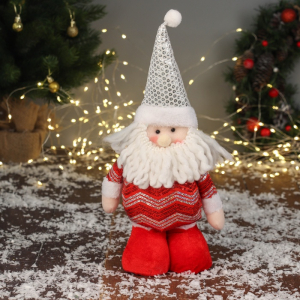 Игрушка мягкая «Дед Мороз в блестящем костюме» 35?16 см, красно-белый