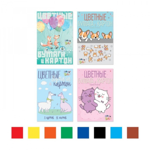 Набор для детского творчества А4, 8 листов картон цветной + 8 листов бумага цветная односторонняя, 